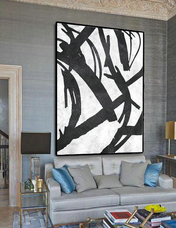 Extra Large 72" Acrylic Painting,Black And White Minimal Painting On Canvas - Xl Large Canvas Art